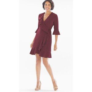 Adrianna Papell Wrap Polkadot Dress Burgundy Size 8
